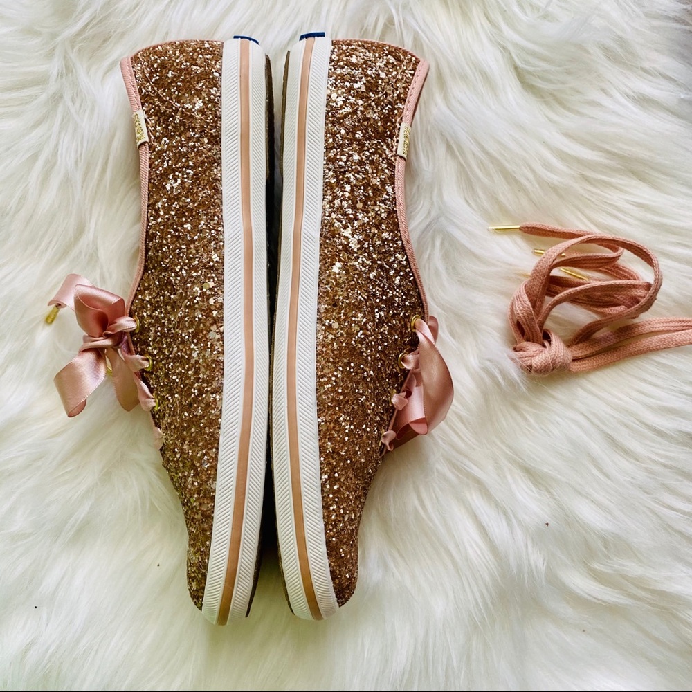Kate Spade Rose Gold Glitter Lace Up Sneakers IOB - Picture 12 of 16